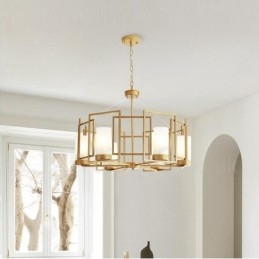 Lampada a sospensione contemporanea 6 luci in ottone con paralumi in vetro E14 76x30 cm