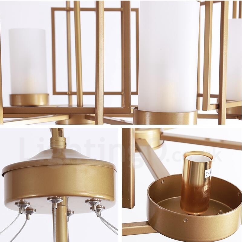 Lampada a sospensione contemporanea 6 luci in ottone con paralumi in vetro E14 76x30 cm