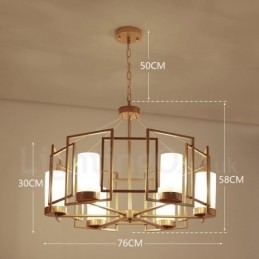 Lampada a sospensione contemporanea 6 luci in ottone con paralumi in vetro E14 76x30 cm