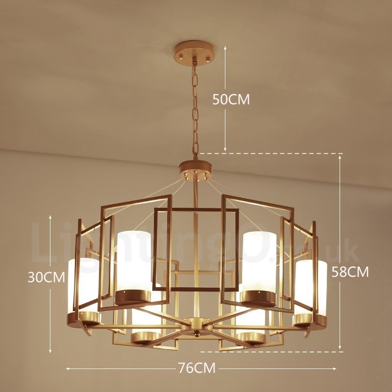 Lampada a sospensione contemporanea 6 luci in ottone con paralumi in vetro E14 76x30 cm