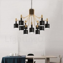 Lampadario contemporaneo in acciaio a 12 luci, diametro 80 cm, altezza 55 cm