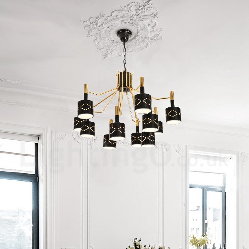 Lampadario contemporaneo in acciaio a 12 luci, diametro 80 cm, altezza 55 cm