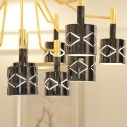 Lampadario contemporaneo in acciaio a 12 luci, diametro 80 cm, altezza 55 cm