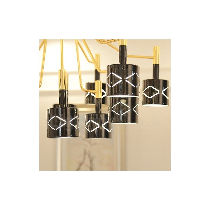 Lampadario contemporaneo in acciaio a 12 luci, diametro 80 cm, altezza 55 cm