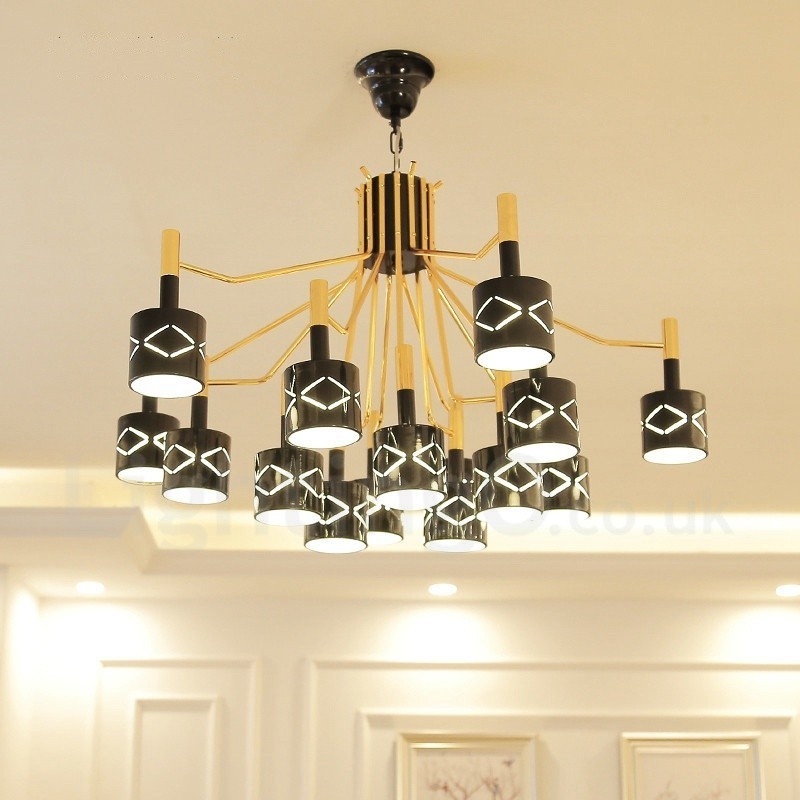 Lampadario contemporaneo in acciaio a 15 luci Ø 95 cm H 55 cm