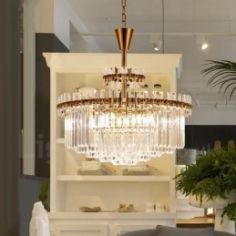 Lampada a sospensione contemporanea 9 luci in acciaio e cristallo E14 Ø 80 cm H 58 cm