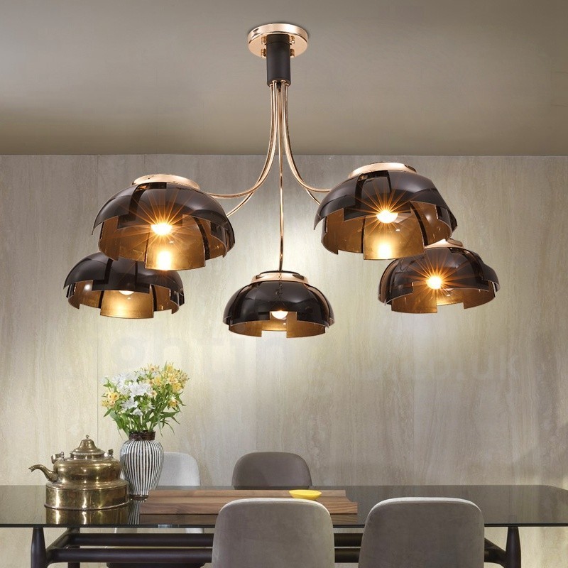 Lampadario moderno contemporaneo 5 luci in acciaio e acrilico E27 Ø 105 cm H 65 cm
