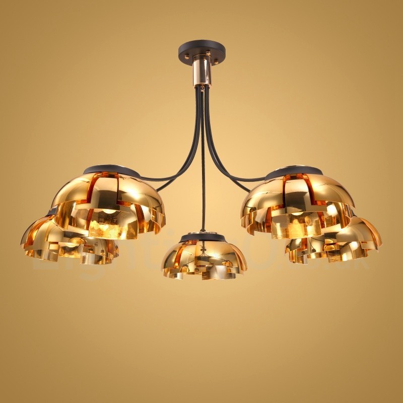 Lampadario contemporaneo in acciaio a 5 luci con paralume in acrilico 105 cm E27