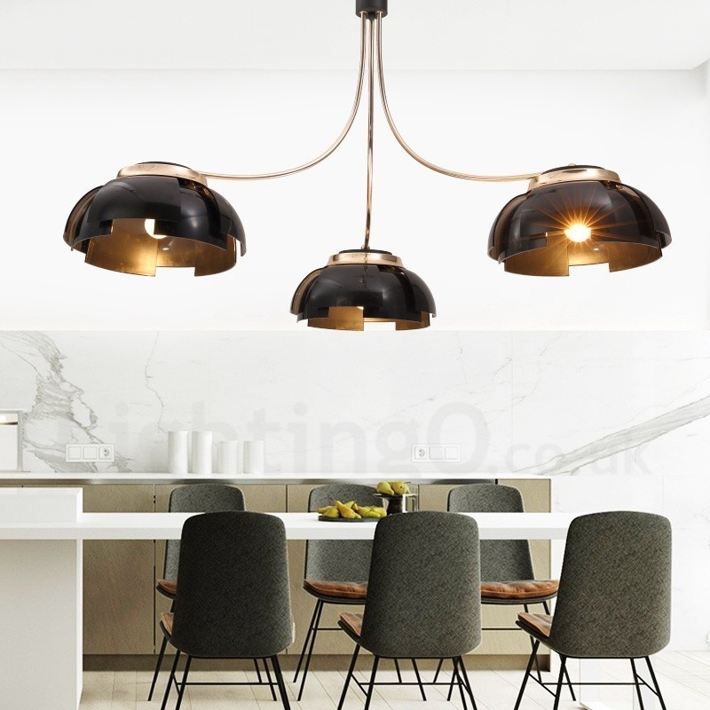 Lampadario moderno contemporaneo a 3 luci in acciaio con paralume in acrilico