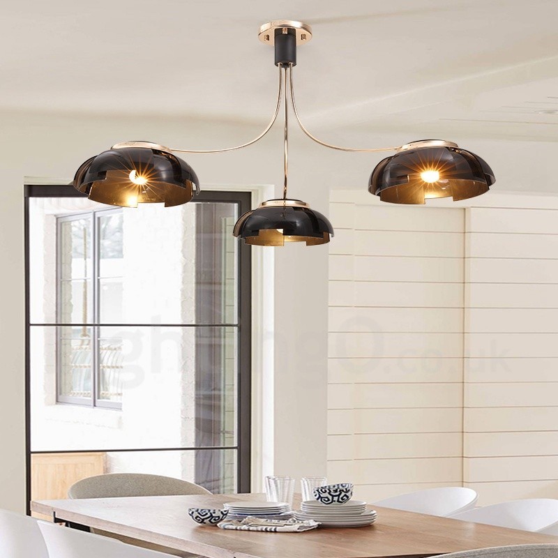 Lampadario moderno contemporaneo a 3 luci in acciaio con paralume in acrilico