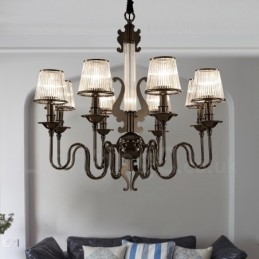 Lampadario contemporaneo in acciaio a 8 luci con paralume in acrilico, Ø 80 cm, H 78 cm, E14