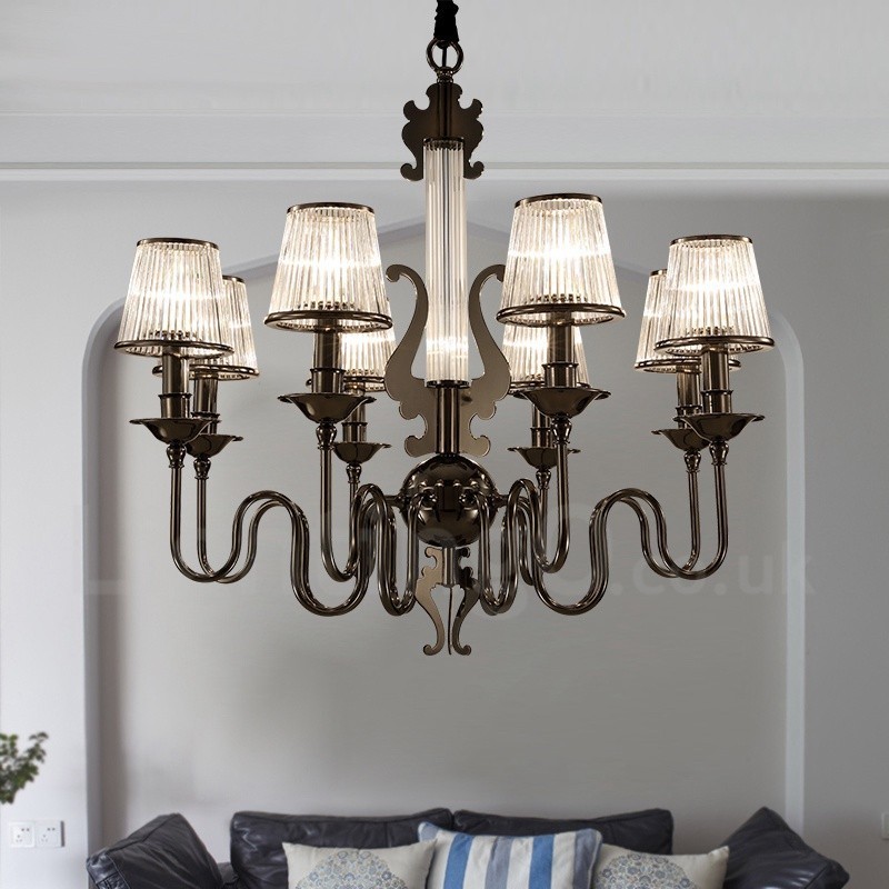 Lampadario contemporaneo in acciaio a 8 luci con paralume in acrilico, Ø 80 cm, H 78 cm, E14