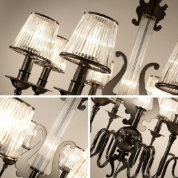 Lampadario contemporaneo in acciaio a 8 luci con paralume in acrilico, Ø 80 cm, H 78 cm, E14