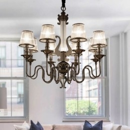 Lampadario contemporaneo in acciaio a 8 luci con paralume in acrilico, Ø 80 cm, H 78 cm, E14