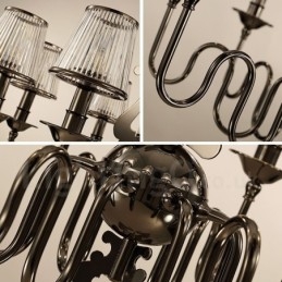 Lampadario contemporaneo in acciaio a 8 luci con paralume in acrilico, Ø 80 cm, H 78 cm, E14