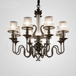 Lampadario contemporaneo in acciaio a 8 luci con paralume in acrilico, Ø 80 cm, H 78 cm, E14