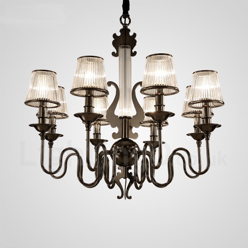 Lampadario contemporaneo in acciaio a 8 luci con paralume in acrilico, Ø 80 cm, H 78 cm, E14