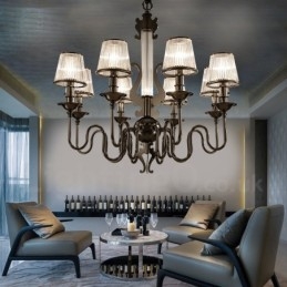 Lampadario contemporaneo in acciaio a 8 luci con paralume in acrilico, Ø 80 cm, H 78 cm, E14