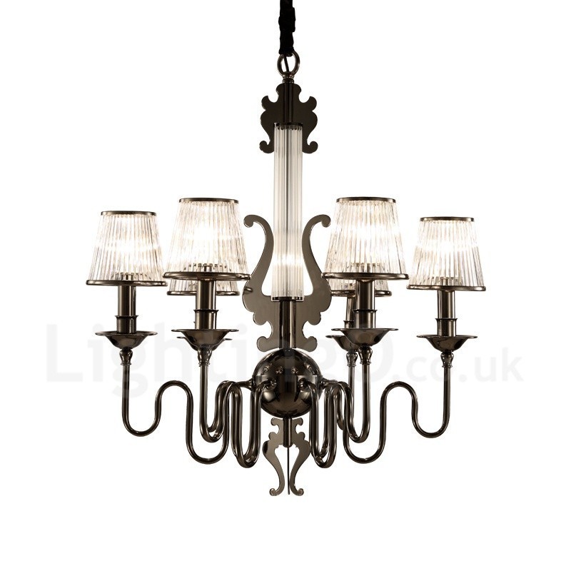 Lampadario moderno contemporaneo 6 luci in acciaio con paralume in acrilico