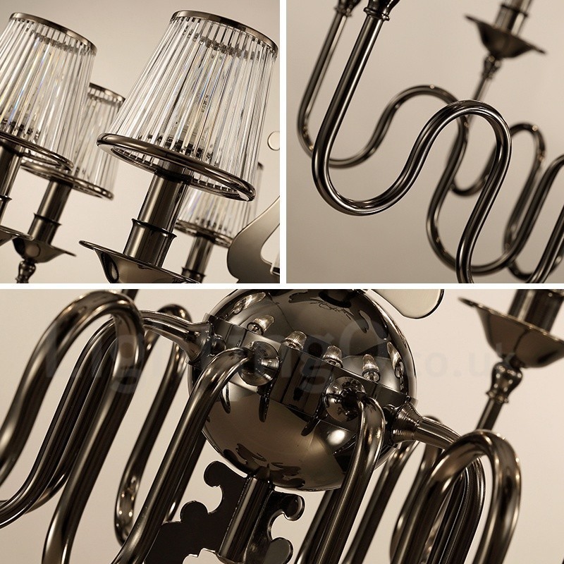 Lampadario moderno contemporaneo 6 luci in acciaio con paralume in acrilico