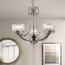 Lampadario moderno contemporaneo in acciaio e cristallo a 3 luci Ø 65 cm H 59 cm