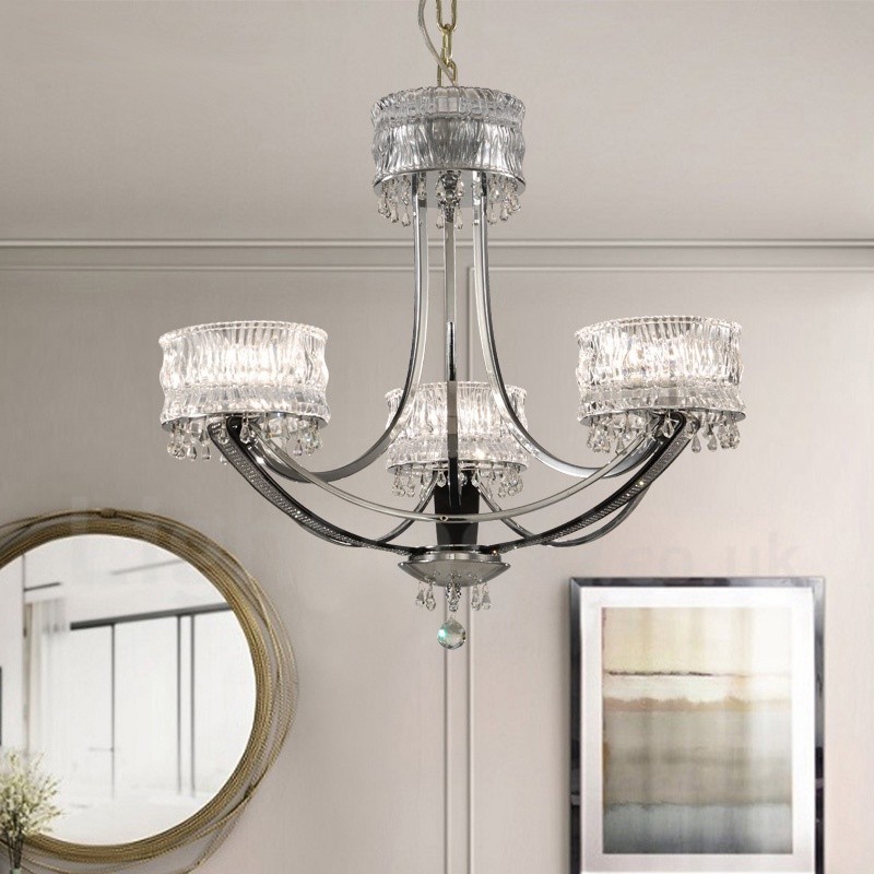 Lampadario moderno contemporaneo in acciaio e cristallo a 3 luci Ø 65 cm H 59 cm