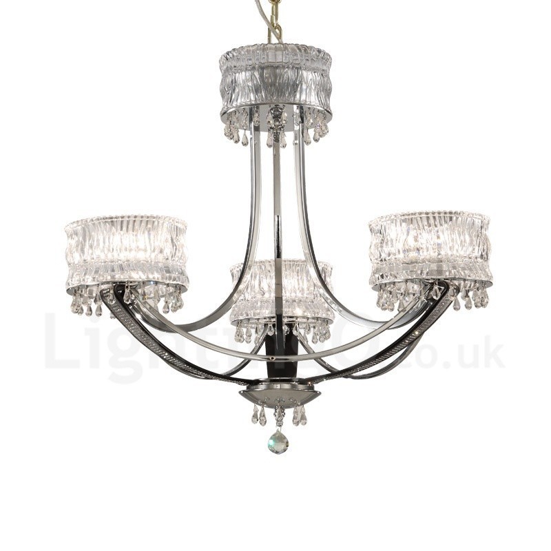 Lampadario moderno contemporaneo in acciaio e cristallo a 3 luci Ø 65 cm H 59 cm