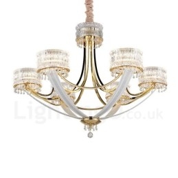 Lampadario contemporaneo in acciaio a 6 luci con paralume in cristallo, Ø 89 cm H 65 cm