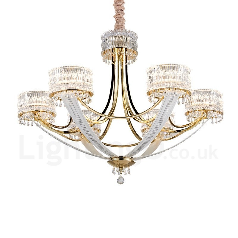Lampadario contemporaneo in acciaio a 6 luci con paralume in cristallo, Ø 89 cm H 65 cm