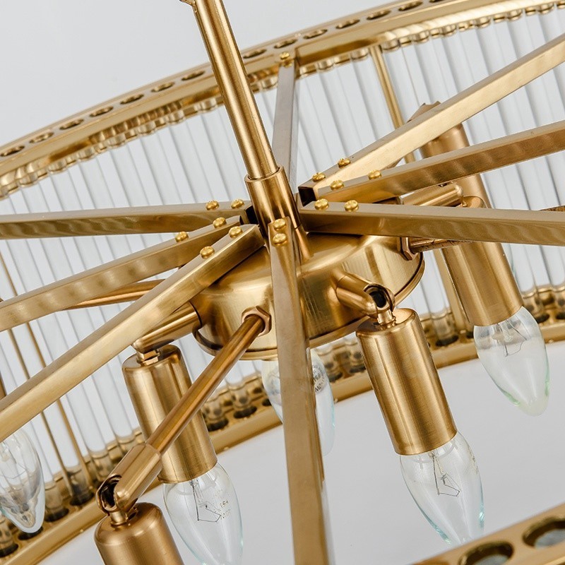 Lampada a sospensione moderna e contemporanea in acciaio a 8 luci con paralume in cristallo acrilico
