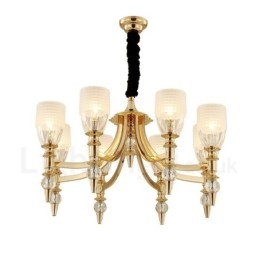 Lampadario mediterraneo in acciaio con paralumi in vetro, 8 luci E14, Ø 70 cm H 41 cm