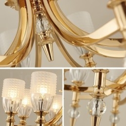 Lampadario mediterraneo in acciaio con paralumi in vetro, 8 luci E14, Ø 70 cm H 41 cm