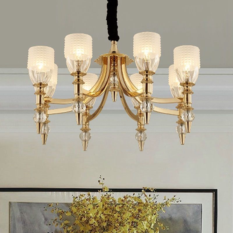 Lampadario mediterraneo in acciaio con paralumi in vetro, 8 luci E14, Ø 70 cm H 41 cm