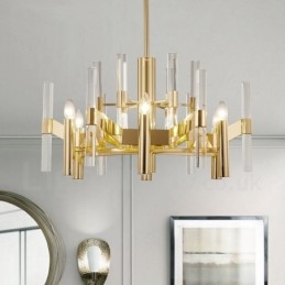 Lampadario moderno contemporaneo in metallo e cristallo a 8 luci E14, Ø 90 cm x H 40 cm