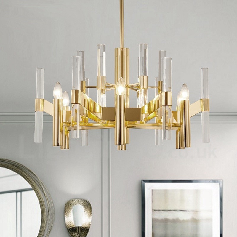 Lampadario moderno contemporaneo in metallo e cristallo a 8 luci E14, Ø 90 cm x H 40 cm