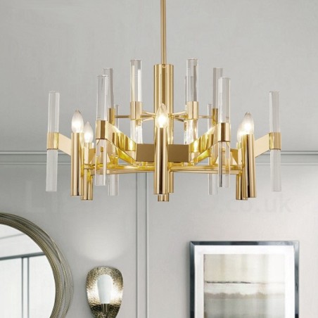 Lampadario moderno contemporaneo in metallo e cristallo a 8 luci E14, Ø 90 cm x H 40 cm