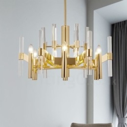 Lampadario moderno contemporaneo in metallo e cristallo a 8 luci E14, Ø 90 cm x H 40 cm