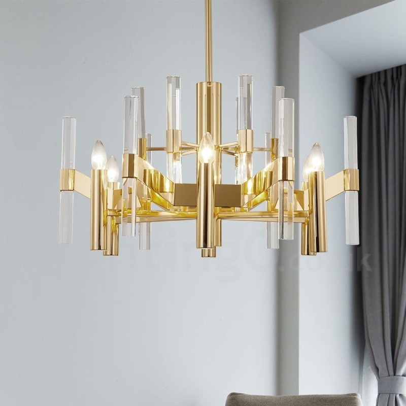 Lampadario moderno contemporaneo in metallo e cristallo a 8 luci E14, Ø 90 cm x H 40 cm