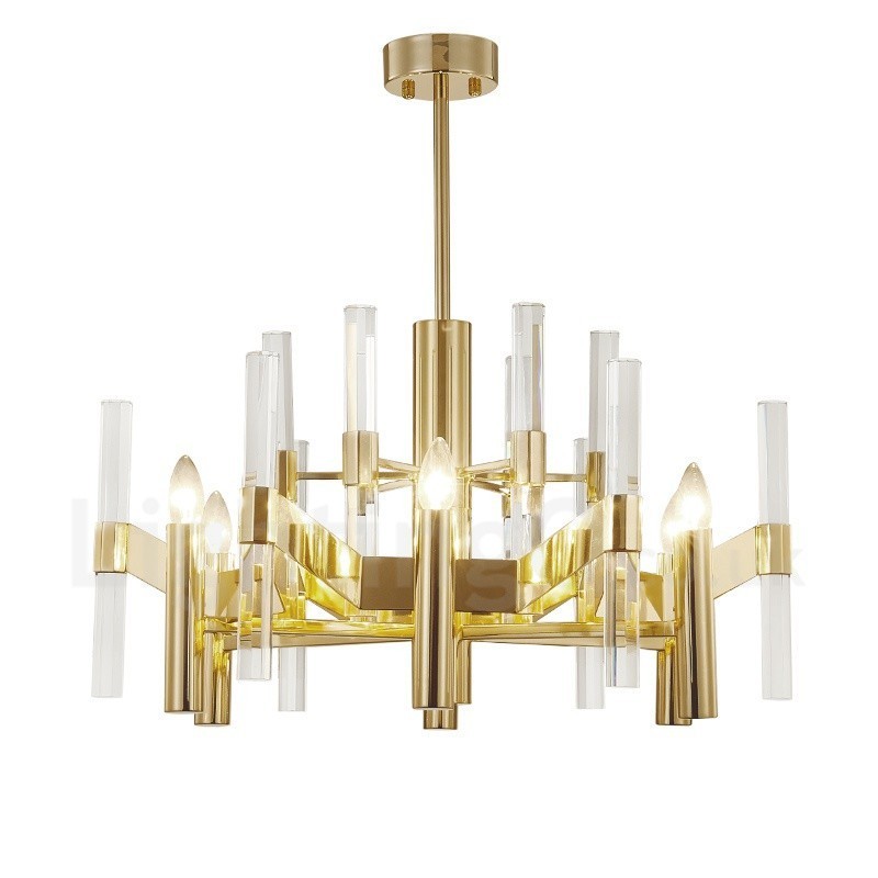 Lampadario moderno contemporaneo in metallo e cristallo a 8 luci E14, Ø 90 cm x H 40 cm
