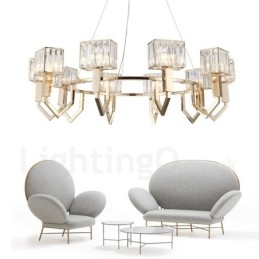 Lampada a sospensione contemporanea in acciaio con paralume in cristallo 10 luci E14 Ø103 cm H32 cm