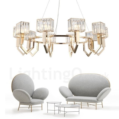 Lampada a sospensione contemporanea in acciaio con paralume in cristallo 10 luci E14 Ø103 cm H32 cm