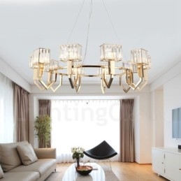 Lampada a sospensione contemporanea in acciaio con paralume in cristallo 10 luci E14 Ø103 cm H32 cm
