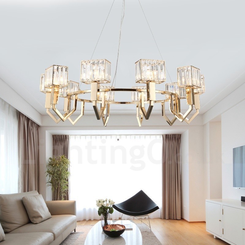 Lampada a sospensione contemporanea in acciaio con paralume in cristallo 10 luci E14 Ø103 cm H32 cm