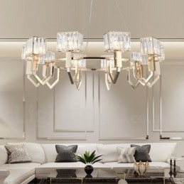 Lampada a sospensione contemporanea in acciaio con paralume in cristallo 10 luci E14 Ø103 cm H32 cm