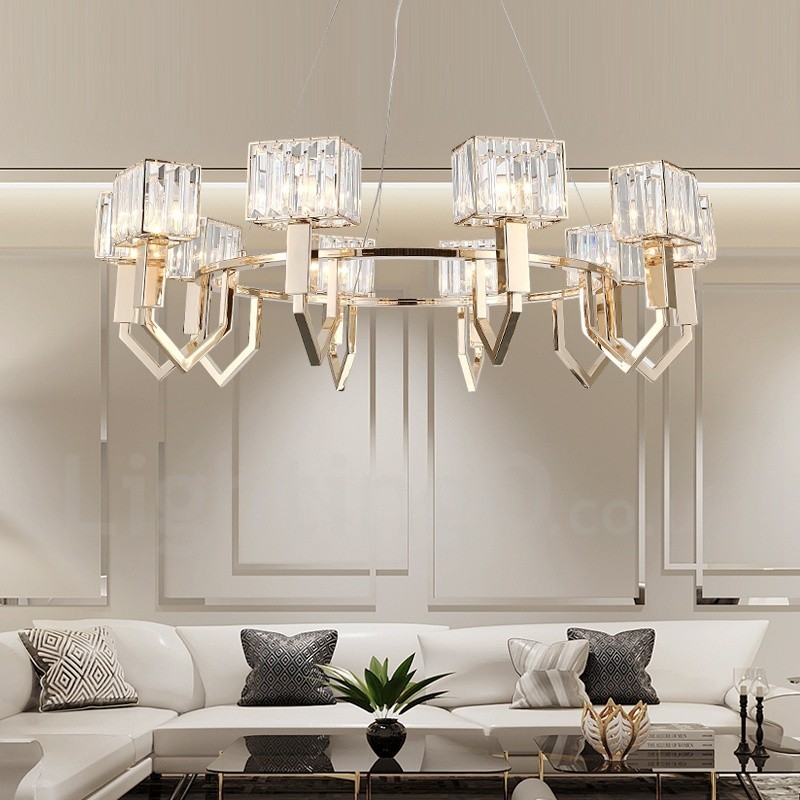 Lampada a sospensione contemporanea in acciaio con paralume in cristallo 10 luci E14 Ø103 cm H32 cm