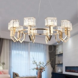Lampada a sospensione contemporanea in acciaio con paralume in cristallo 10 luci E14 Ø103 cm H32 cm