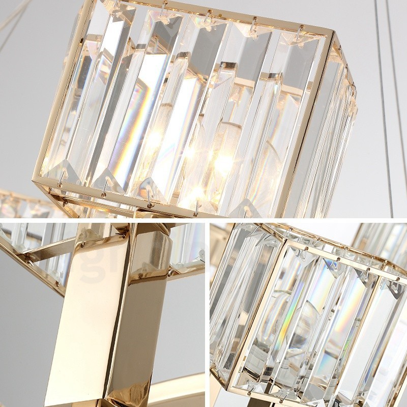 Lampada a sospensione contemporanea in acciaio con paralume in cristallo 10 luci E14 Ø103 cm H32 cm
