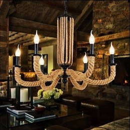 Lampadario retrò in corda e ferro