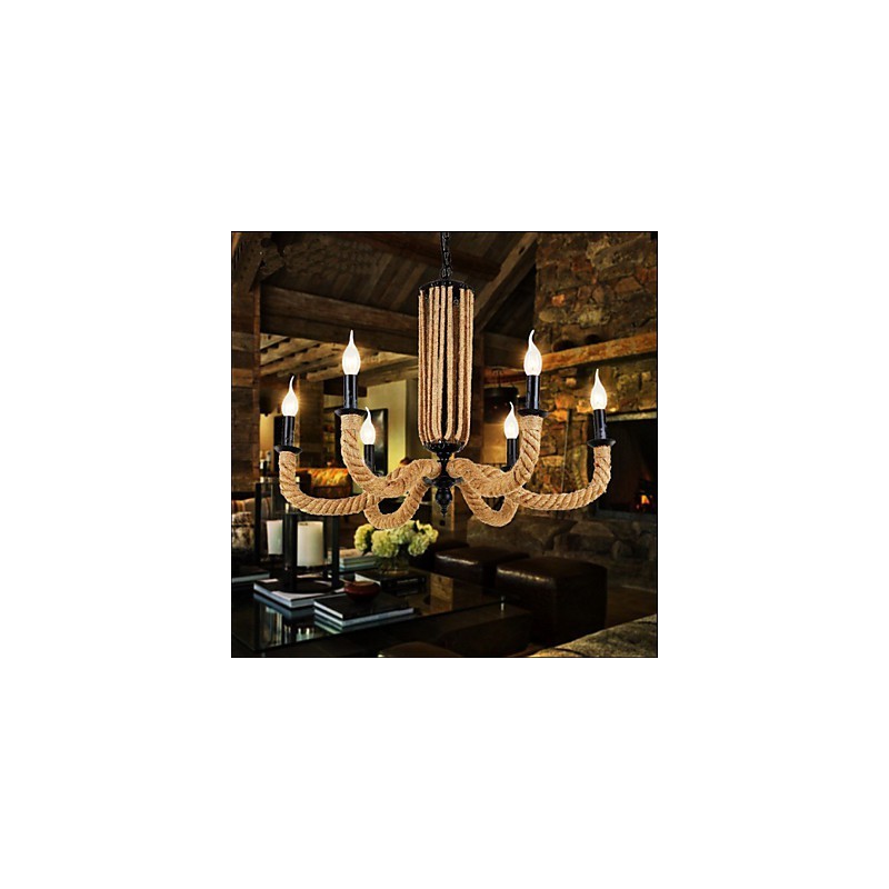 Lampadario retrò in corda e ferro