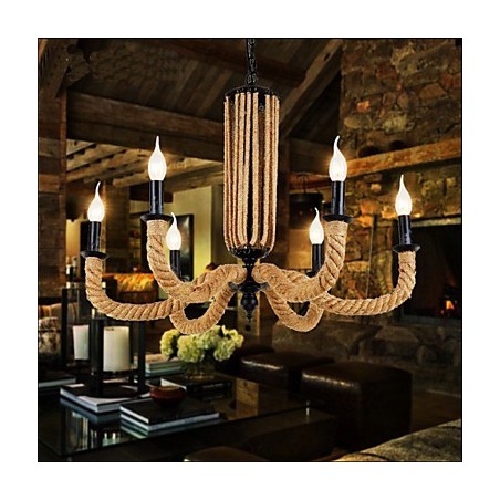 Lampadario retrò in corda e ferro